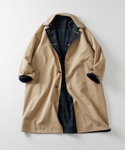 リバーシブル ウール混 フランネル チェック ステンカラーコート