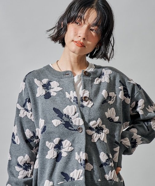 モールジャカード ニットカーディガン