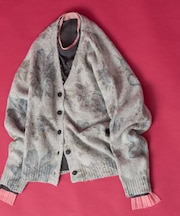 フラワーペイント ニットカーディガン