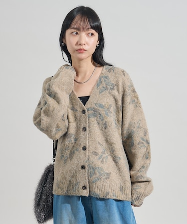 フラワーペイント ニットカーディガン