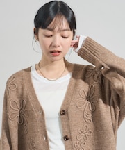 配色 コード刺繍 花柄 ニット カーディガン