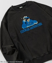 SESAME STREET / セサミストリート クッキーモンスター フロッキープリント クルーネック スウェット