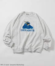SESAME STREET / セサミストリート クッキーモンスター フロッキープリント クルーネック スウェット