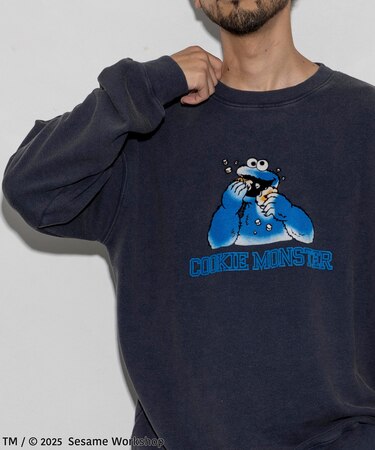 SESAME STREET / セサミストリート クッキーモンスター フロッキープリント クルーネック スウェット