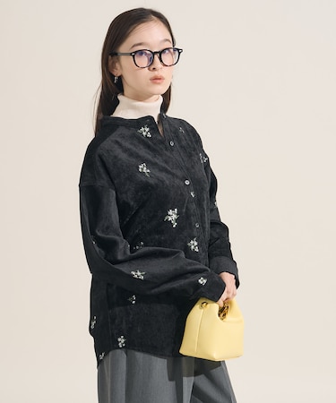 ベロアライク フラット コーデュロイ 小花柄シャツ＜セットアップ対応＞