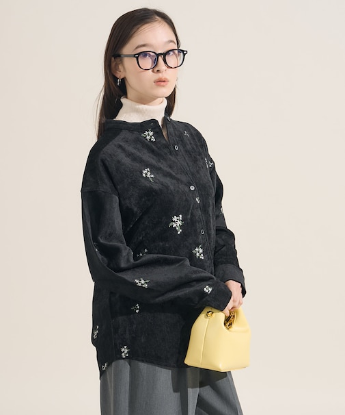 ベロアライク フラット コーデュロイ 小花柄シャツ＜セットアップ対応＞