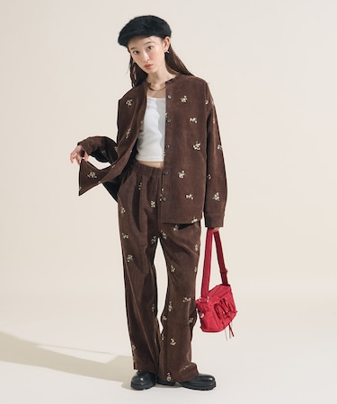 ベロアライク フラット コーデュロイ 小花柄シャツ＜セットアップ対応＞