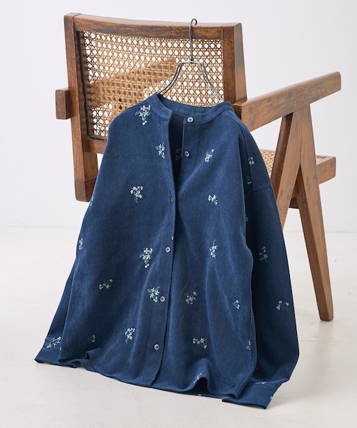 ベロアライク フラット コーデュロイ 小花柄シャツ＜セットアップ対応＞