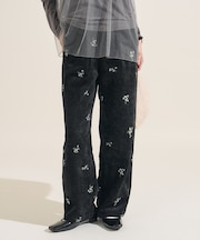 ベロアライク フラット コーデュロイ 小花柄 イージーパンツ＜セットアップ対応＞