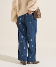 ベロアライク フラット コーデュロイ 小花柄 イージーパンツ＜セットアップ対応＞