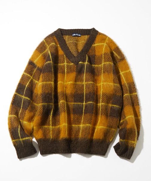 モヘア ウィンドチェック Vネックプルオーバー