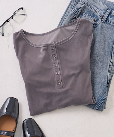 ベロアジャージ ヘンリーネック トップス