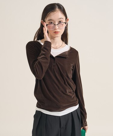 ベロアジャージ ヘンリーネック トップス