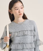 チュール フリル ドッキング ニットプルオーバー