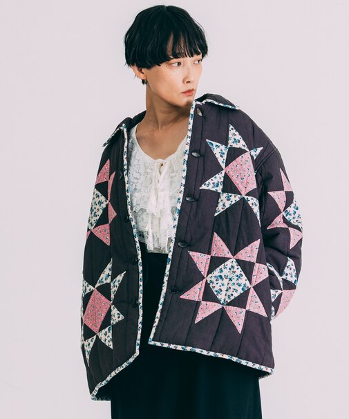 インド 星柄 キルティング 中綿ジャケット