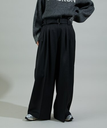 ベルト付き タックワイドパンツ