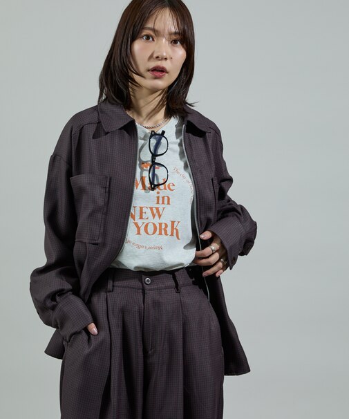 杢チェック ジップシャツ