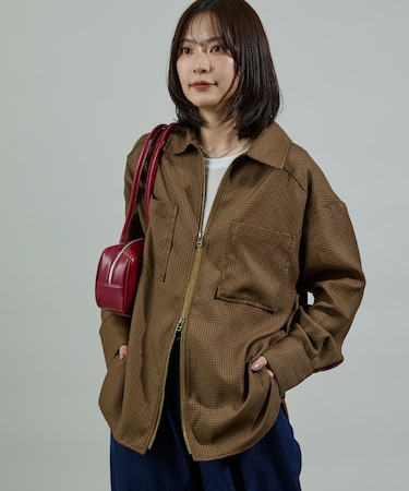 杢チェック ジップシャツ
