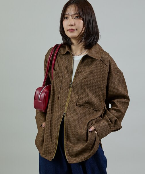 杢チェック ジップシャツ