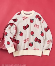 【11月6日12:00～販売開始】「HELLO KITTY」 シャギー リボン 総柄 ニット