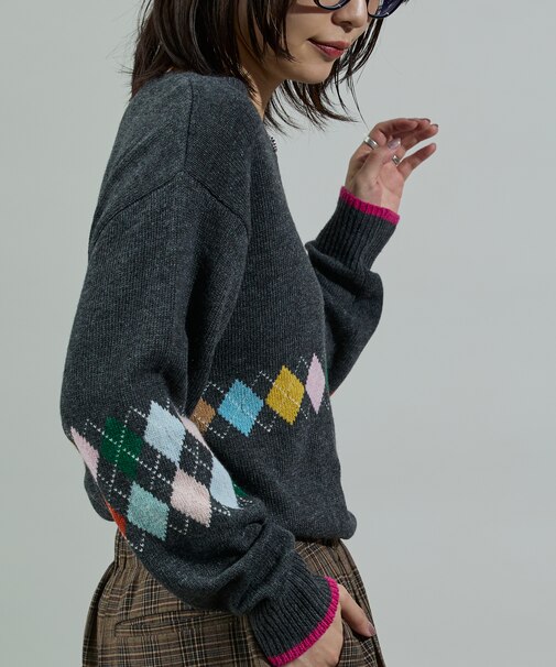 配色ミニアーガイル ニットプルオーバー