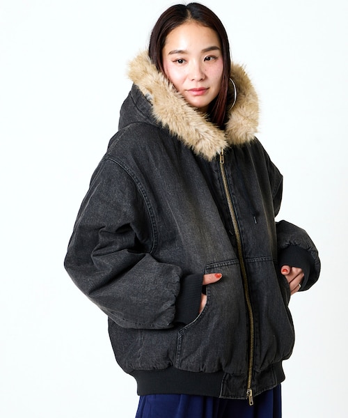 ファー脱着可能】 2way フェイクファー ジップアップ 中綿 フード