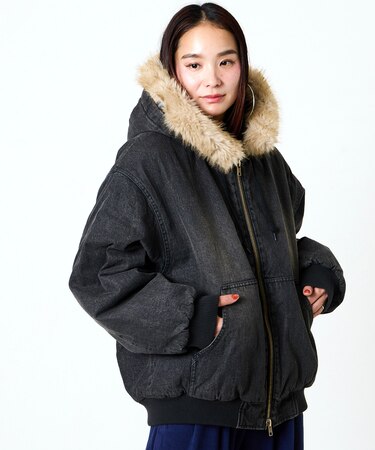 【ファー脱着可能】 2way フェイクファー ジップアップ 中綿 フードブルゾン
