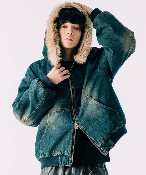 ファー脱着可能】 2way フェイクファー ジップアップ 中綿 フード