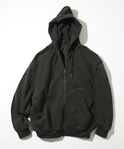 ピグメント加工 HIDDEN LOGO スウェット ダブルジップパーカー