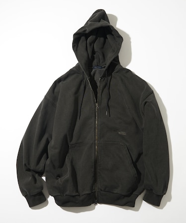 ピグメント加工 HIDDEN LOGO スウェット ダブルジップパーカー