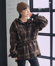 フード付き チェックシャツ チュニック