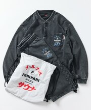 別注 オールナイトサウナ ロングスリーブ KANNAIGI 長袖館内着 裏毛セットアップ ナップサック付き