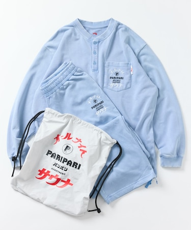 別注 オールナイトサウナ ロングスリーブ KANNAIGI 長袖館内着 裏毛セットアップ ナップサック付き