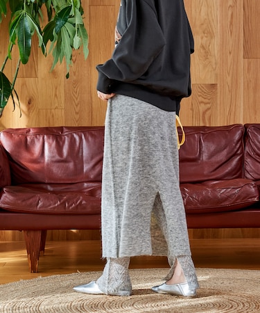 【セットアイテム】透かし編み ニットレギンス スカートセット/レースニット スカート