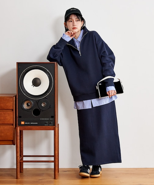 【セットアイテム】ボンディング ハーフジップ スカートセット