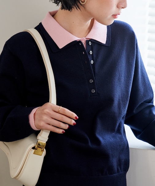 配色 レイヤードポロニット