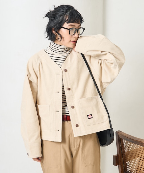 別注 コーデュロイ ノーカラーVネックジャケット<セットアップ対応>