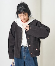 別注 コーデュロイ ノーカラーVネックジャケット<セットアップ対応>