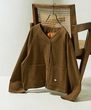 別注 コーデュロイ ノーカラーVネックジャケット<セットアップ対応>