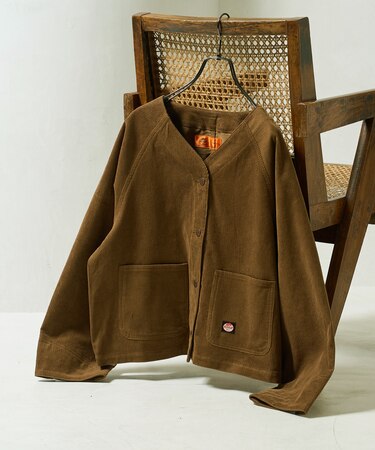 別注 コーデュロイ ノーカラーVネックジャケット＜セットアップ対応＞