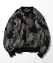 モヘア混 迷彩ジャカード クルーネックニット プルオーバー