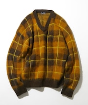 モヘア混 ウインドウ チェック柄 Vネックニット プルオーバー