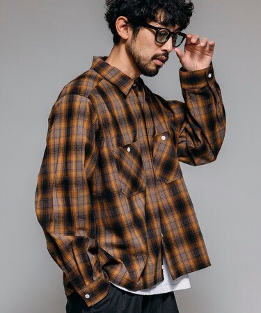 別注 フランネル クロップド ロングスリーブ ワークチェックシャツ
