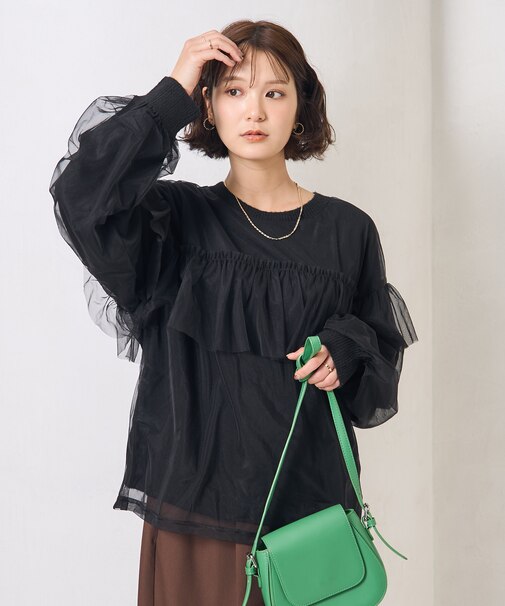 チュール レイヤード ドッキング ニット