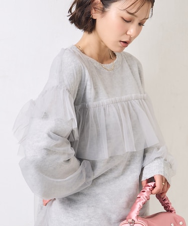 チュール レイヤード ドッキング ニット