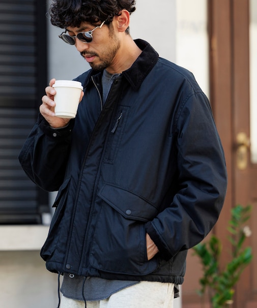 襟コーデュロイ切り替え コットンナイロンブルゾン