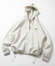 ビッグシルエット スピンドル ダンボール ワンポイントロゴ スウェット ジップアップ パーカー