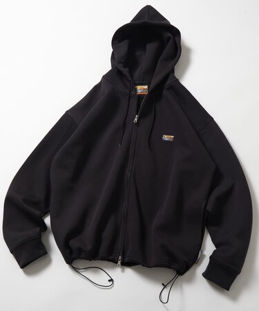 ビッグシルエット スピンドル ダンボール ワンポイントロゴ スウェット ジップアップ パーカー