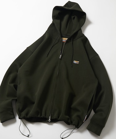 ビッグシルエット スピンドル ダンボール ワンポイントロゴ スウェット ジップアップ パーカー