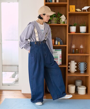 別注 サスペンダー付き ビッグ 2タック デニムパンツ＜セットアップ対応＞